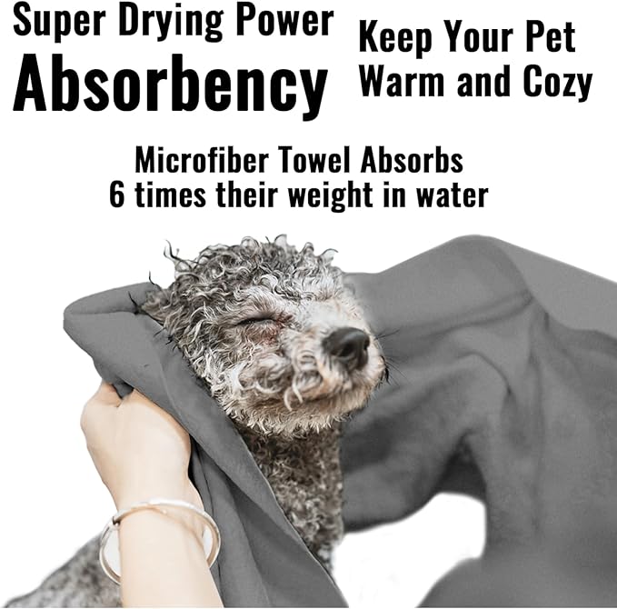3 Pack Microfiber Dog Towels for Drying Dogs, Super Absorbent and Soft Pet Grooming Towel, 40 Inch X 23.6 Inch, Perfect Dog Drying Towels for Large, Medium or Small Dogs, Grey