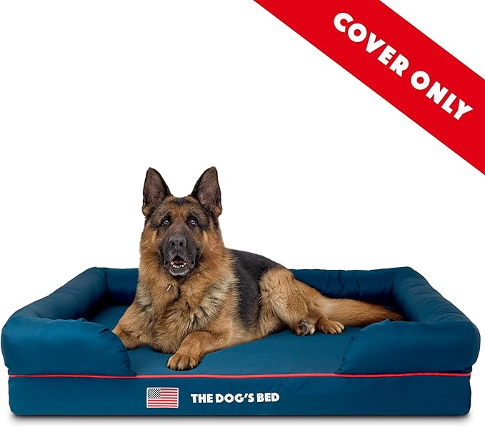 The Dog's Bed Replacement Outer Cover ONLY (Outer Cover ONLY - NO Bed, NO Waterproof Inner) for The Dog's Bed, Washable Oxford Fabric, Extra Large (Blue with Red Piping USA Embroidery Flag)