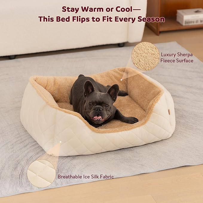 Cooling Orthopedic Dog Bed for Small Dogs, Puppies & Cats - Fluffy Comfort Pet Bed w/Memory Foam, Dog Pillow, Non-Slip Bottom & Durable Zipper. Crate Pad w/Chew Proof, Washable & Waterproof Cover