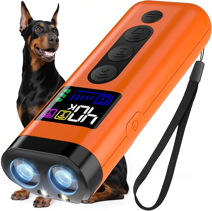 Dog Bark Deterrent Device – 65FT Range Anti Barking Device for Dogs, Stops Neighbor’s Dog Barking with 3 Ultrasonic Frequencies (25/30/40kHz) & 5 Sound Modes, for Indoor & Outdoor Training