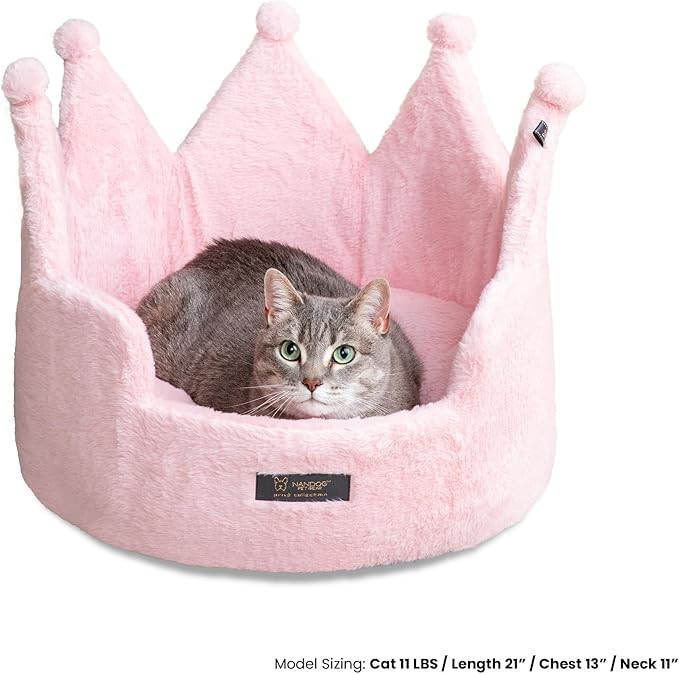 NANDOG Pet Gear Crown Cozy Round Dog & Cat Bed Collection Washable Indoor Pet Bed for Small Breeds-Soft Bed Fits in Crate or Kennel-Made of Ultra Soft Micro-Plush Material (Royal Blush Pink Prive 18")