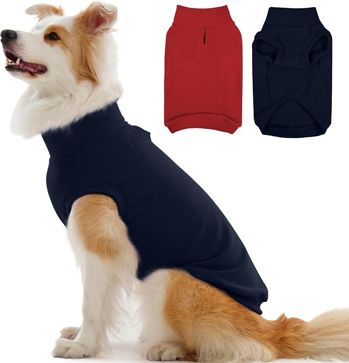 IECOii 2 Pack 2XL Fleece Dog Sweater, Warm Soft Sweaters for Large Dogs Boy Girl, Stretchy and Comfortable Fall & Winter Coats for Holiday, Daily Wear, Outdoor Playing (Size XXL, Blue & Red)