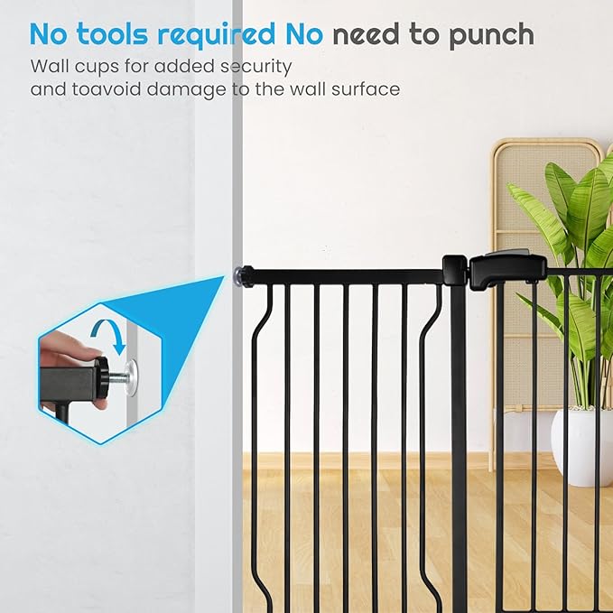 Extra Wide Baby Gate for Stairs Doorways with Door, 30" Tall 57.1-66.5" Wide Easy Install Dog Gate Indoor, Safety Metal Pressure Mounted Pet Gate with Walk-Thru Auto Close for the House, Black