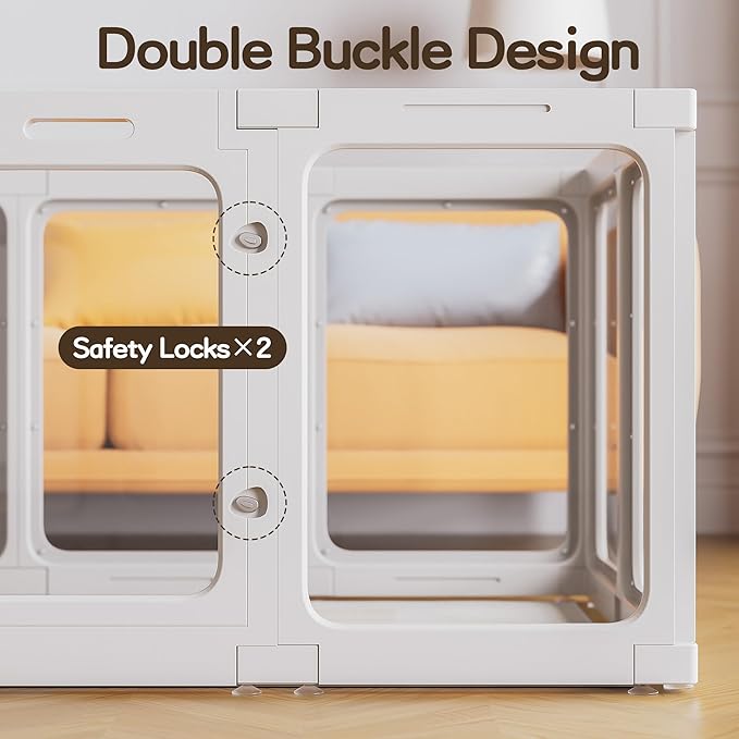 Jalove 30" H Clear Dog Playpen Acrylic Puppy Playpen Indoor, 8 PCS Easy Assemble Cat Rabbit Ferret Pet Play Pen, Plastic Dog Fence Crate Kennel Whelping Cage Enclosure for Small & Medium Dogs, White