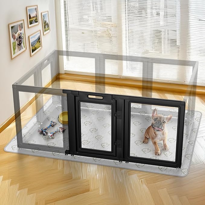 FXW AuraSpace Acrylic Indoor Dog Playpen for Small and Medium Dogs, 30 inch, 2 Panels, Includes 1 Gate & 1 Panel, Black