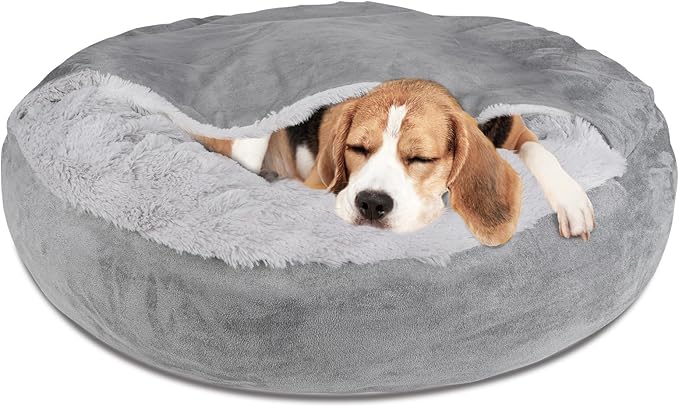 Pet Soft Small Dog Bed Cat Bed with Cover Cave - Round Calming Dog Beds Washable Cuddler Puppy Beds for Small, Medium Dogs and Cats (Grey, 30")