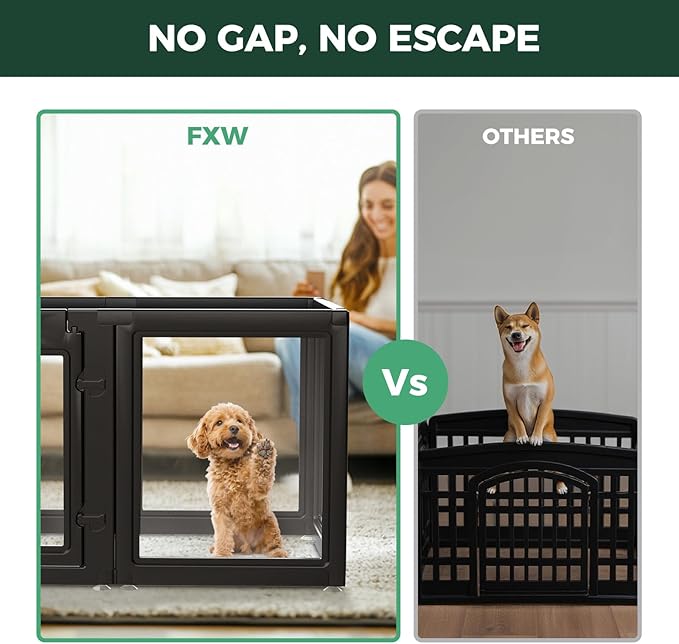 FXW AuraSpace Acrylic Indoor Dog Playpen for Puppies and Small Dogs, 24 Inch, 16 Panels, Black