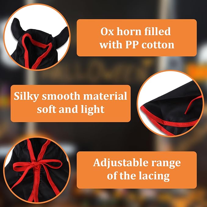 Threetols Pet Vampire Cloak Cape Costume Clothes, Adjustable Black Red Pets Devil Accessories Outfit Decor Cowl for Small Cats Dogs Animals Halloween Party Pets Cosplay