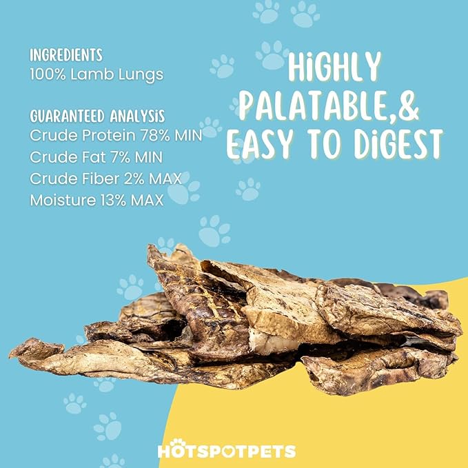 hotspot pets Dehydrated Lamb Lung Dog Treats - 2 Pound Big Bag, All-Natural, Made in USA - High Protein, Low Fat - Slow Roasted Oven Baked A Healthy Rawhide Alternative for All Dogs