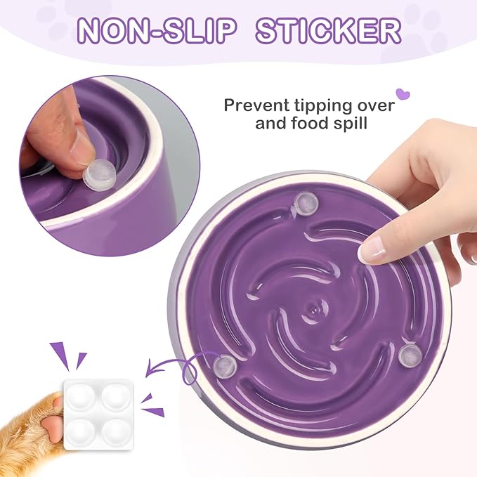 TRUVIC Ceramic Slow Feeder Dog Bowls Small Breed, 0.6 Cup Slow Feeder Cat Bowls for Fast Eaters, Ceramic Dog Food Dish no Black Chin, Puzzle Bowl for Small Dogs and Cats, Purple