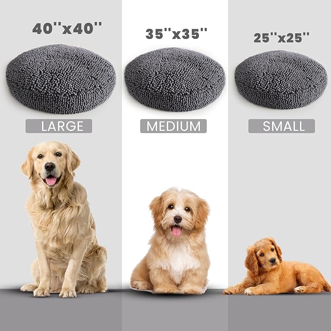 Muddy Mat®Cloud K-9 Bed for Dogs & Cats, Soft & Relaxing Round Dog Bed, Chenille Material, Removable Cover, Washable & Dryer Safe–Grey Medium(35'x35')