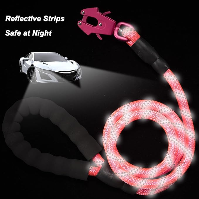 GEIT 2/4/5/6FT Dog Leash, Heavy Duty Rope Leashes, Reflective Nylon Pet Lead with Aluminum Quick Release/Locking Tactical Frog Clip for Small Medium and Large Dogs, Pink, 1/2 inch