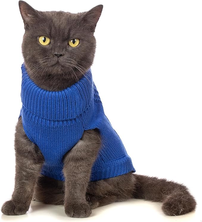 Stretchy Cat Sweater - 17 Colors & 6 Sizes | Snug Winter-Ready Knit for Boy/Girl Cats & Kittens(Dark Blue, Medium)