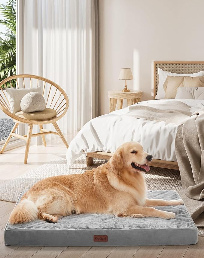 OhGeni Orthopedic Waterproof & Machine Washable Dog Bed for Medium Large Pets, Cat Mat with 25D Egg Crate Foam, Non-Slip Bottom & Removable Cover, 44 Inches(Gray)