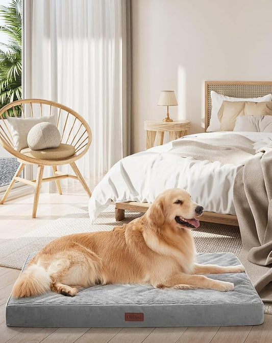 OhGeni Orthopedic Waterproof & Machine Washable Dog Bed for Medium Large Pets, Cat Mat with 25D Egg Crate Foam, Non-Slip Bottom & Removable Cover, 44 Inches(Gray)