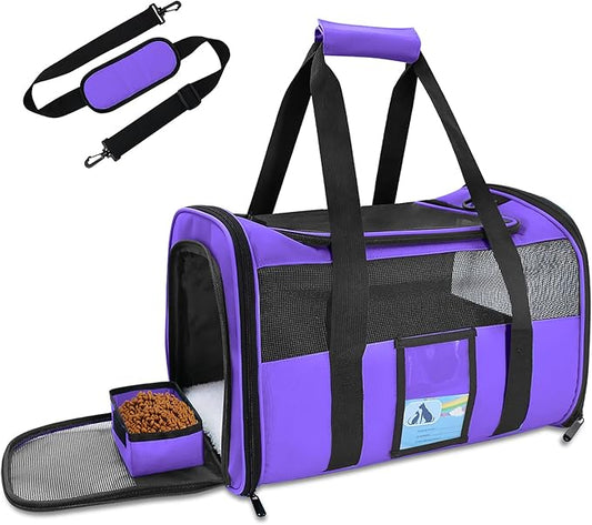 Refrze Pet Carrier Airline Approved, Cat Carriers for Medium Small Cats, Soft Dog Carriers for Small Medium Dogs,TSA Approved Pet Carrier for Cats Dogs of 15 Lbs, Puppy Carrier,Purple