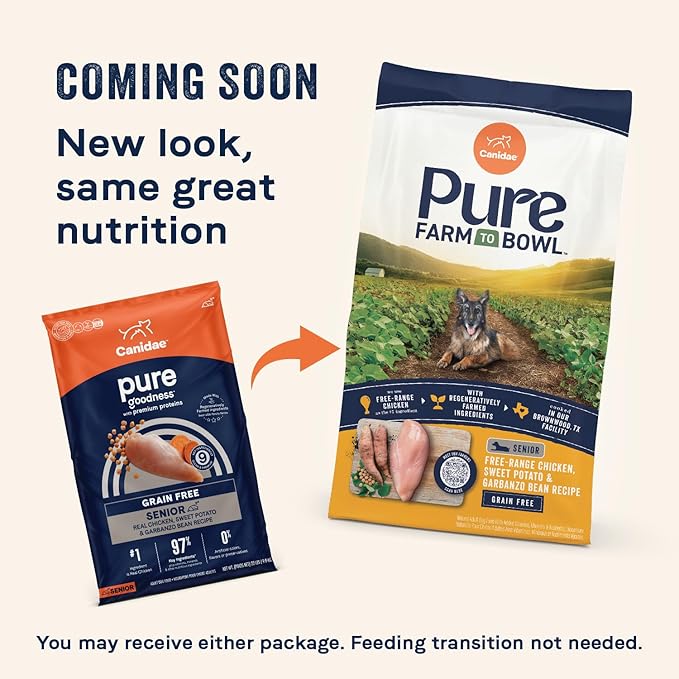 Canidae Pure Limited Ingredient Premium Dry Dog Food for Seniors, Real Chicken, Sweet Potato & Garbanzo Bean Recipe, 22 lbs, Grain Free
