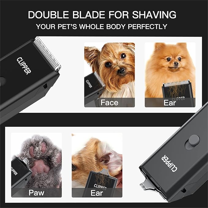 2-in-1 Professional Dog Grooming Kit - Low Noise, Waterproof, USB Rechargeable, and Safe Ceramic Blade - Gift for Dogs and Cats (Black)