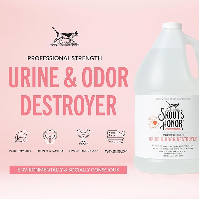 Skout's Honor Cat Urine & Odor Destroyer - Professional Strength, Plant-Powered, Cruelty-Free Urine Eliminator for Carpets and Indoor Living Spaces, 128 oz.