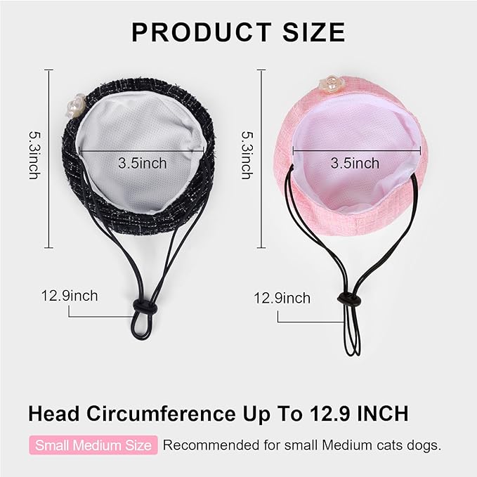 HOWWFALY 2PCS Cat Beret Hat with Small Camellia, Adjustable Satin Bowtie Bandana Scarf Set Pet Princess Costume for Halloween Christmas, Cat Dog Birthday Party Apparel(Black Bow)