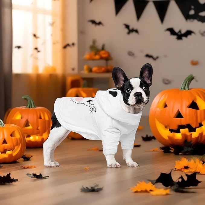 NACOCO Halloween Ghost Dog Costume - Pet Christmas New Year Hoodie Warm Party Coat Outfit for Small and Medium Cat Dog Clothes(White Ghost,XL)
