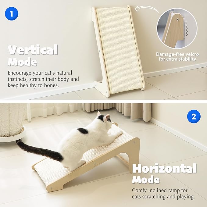 PETKARAY L Shape Cat Scratcher, Sisal Kitty Scratching Ramp, Vertical Scratch Pad for Indoor Cats, 25.3" Furniture Protector with Catnip, White