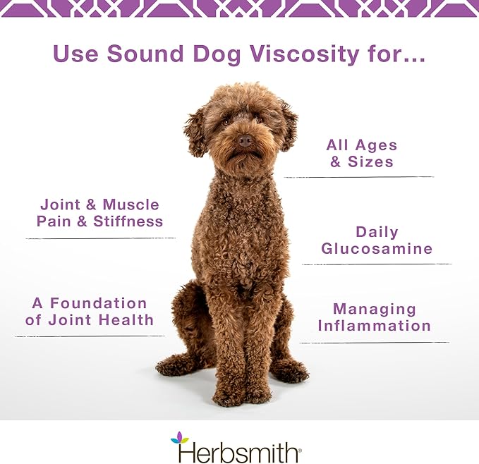 Herbsmith Sound Dog Viscosity – Advanced Joint Support for Dogs – Veterinarian Recommended Glucosamine for Dogs, Hyaluronic Acid, Chondroitin, MSM – Natural Arthritis Pain Relief – 60ct Large Chews