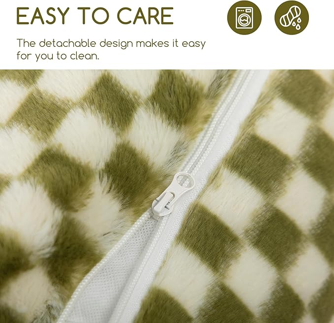 Hollypet Cat Bed Fluffy Plush Mutifuctional Double-Layer Soft Pet Couch Orthopedic Sofa Nest Beds for Small Cats and Dogs, Green and White (21x15x8 inch)