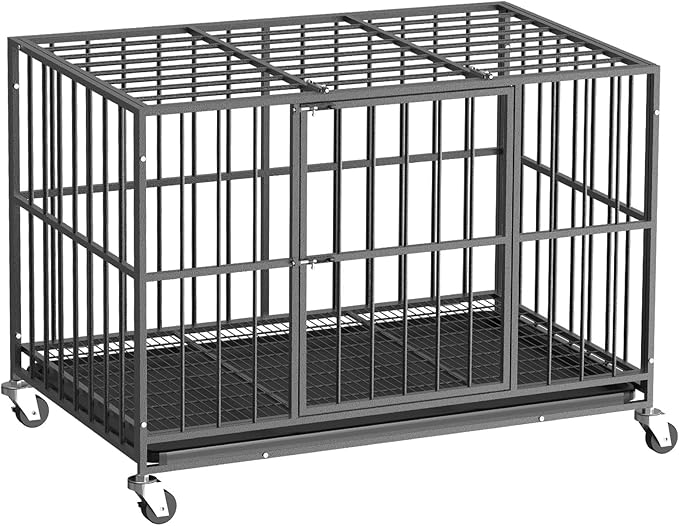 Heavy Duty Indestructible Dog Crate 48 Inch with Removable Tray, Sizes & Colors Optional, Escape Proof Double Door High Anxiety Cage Indoor, Kennel with Wheels for Large Dogs, XL XXL XXL