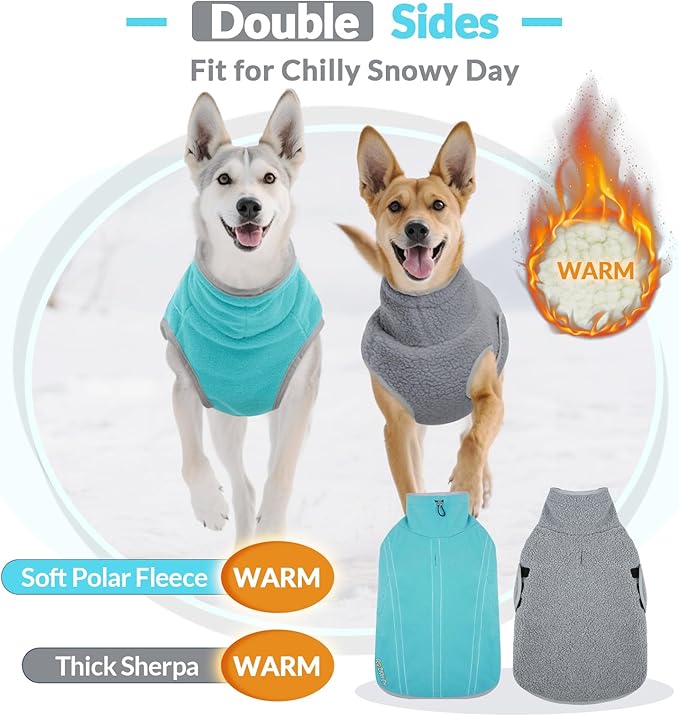 ROZKITCH Reversible Large Dog Coats for Winter Super Warm Fleece Sherpa Sweater with Embroidery, Adjustable Double-Sided Plush Sweatshirt for Large Breeds Bluegreen 3XL