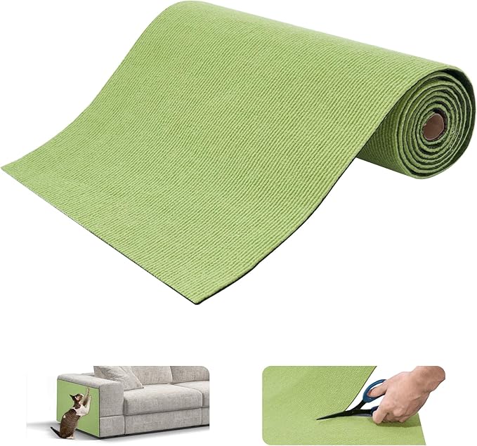 Uranshin Trimmable Cat Scratch Mat pad Self-Adhesive Cat Scratching Post Carpet Covered 78.7"x15.8" Cat Tree Shelves Replacement Parts cat Furniture Protector for Couch Wall (Fruit Green)