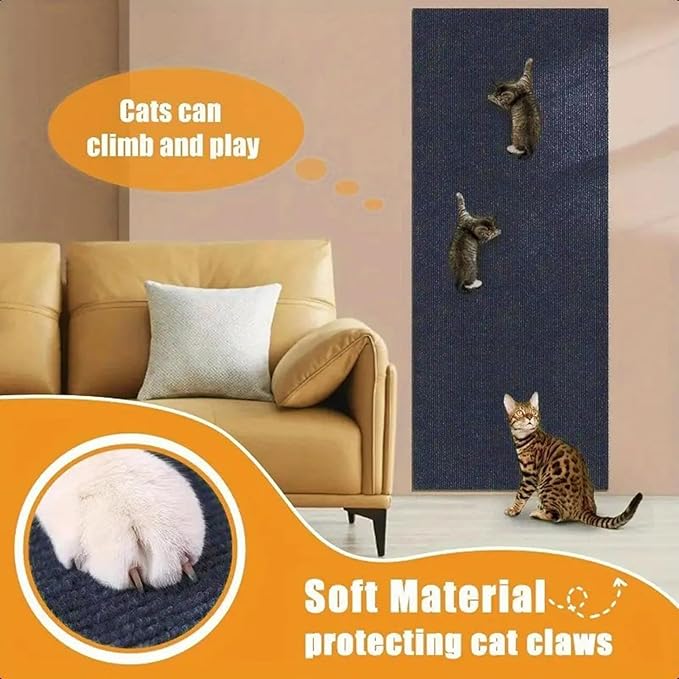 Trimmable Self-Adhesive Carpet,78.7"x15.8" Cat Scratch Mat for Furniture Couch or Wall Protector, Covering,DIY Climb Cat Scratcher Rug with Adhesive Hook Loop Tape