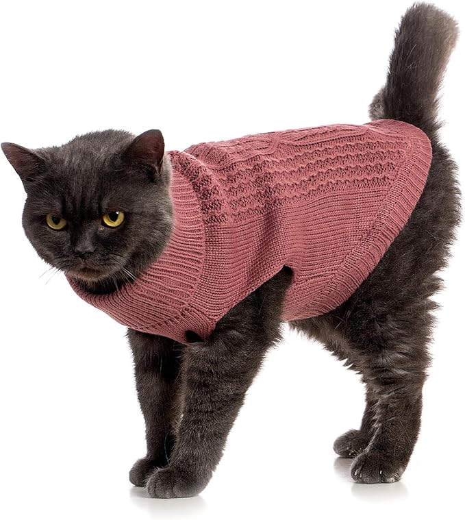 Stretchy Cat Sweater - 17 Colors & 6 Sizes | Snug Winter-Ready Knit for Boy/Girl Cats & Kittens(Maple Leaf Red, Medium)