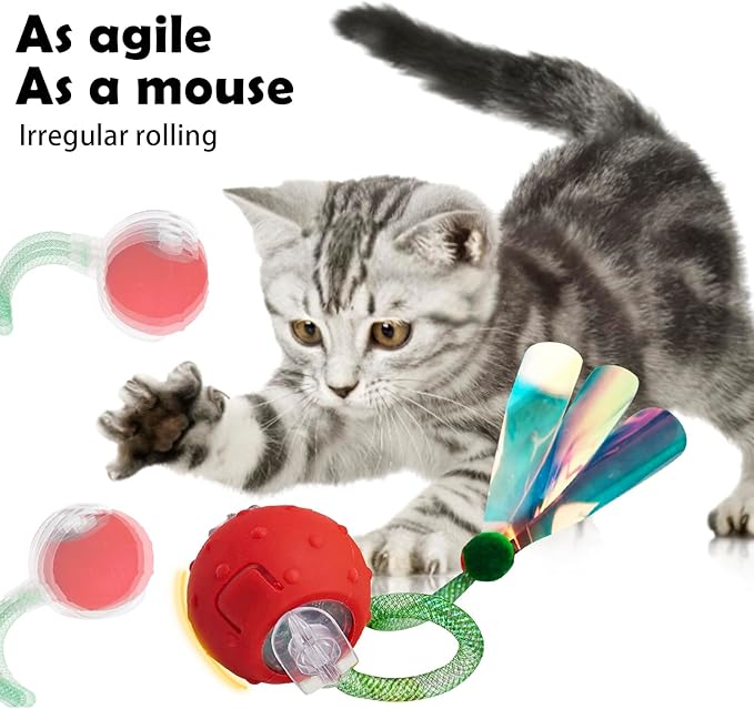 Interactive Cat Toys for Indoor Cats, 3rd Generation Agility Mobile Cat Ball with Flexible Mesh Tail, Automatic Kitten Toy, for Bored Indoor Adult Cats.