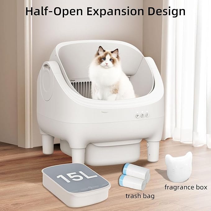 Automatic Cat Litter Box,Suitable for Medium Cats and Kittens,Self Cleaning Box,Smart App Control,Safety Protection,Half Open Expansion Design,Compatible with a Variety of Litters