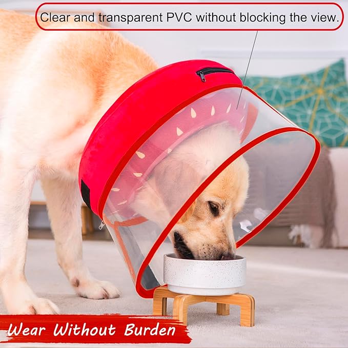 Inflatable Dog Cone Collar for Large Medium Small Dogs, Soft Dog Donut Collar Adjustable Recovery Cone for Pets After Surgery, Extra Enhanced Anti-Licking Guard Shield for Pets (Medium, Strawberry)
