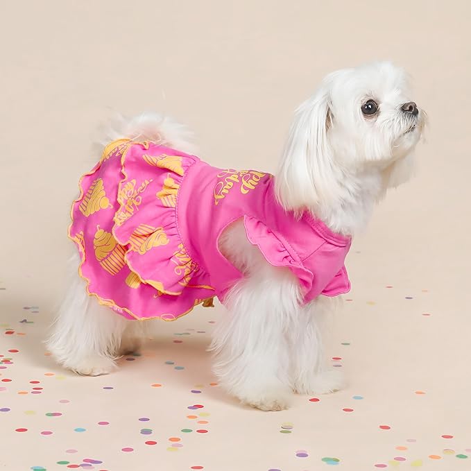 Fitwarm Happy Birthday Dog Tiered Dress, Dog Clothes for Small Dogs Girl, Pet Birthday Outfit, Doggy Apparel, Yellow, Rose Pink, XXS