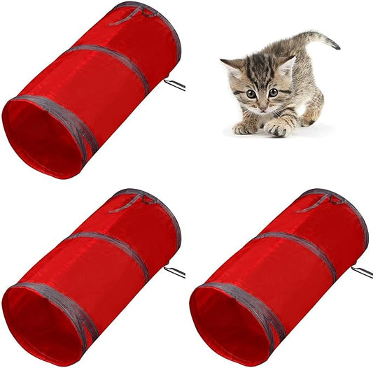 Foldable Spiral Cat Tunnel - Indoor Toy for Small Cats, Kittens, and Rabbits - Tube for Interactive Play and Outdoor Fun - Pet Activity Toy Red 20" 3 Pcs