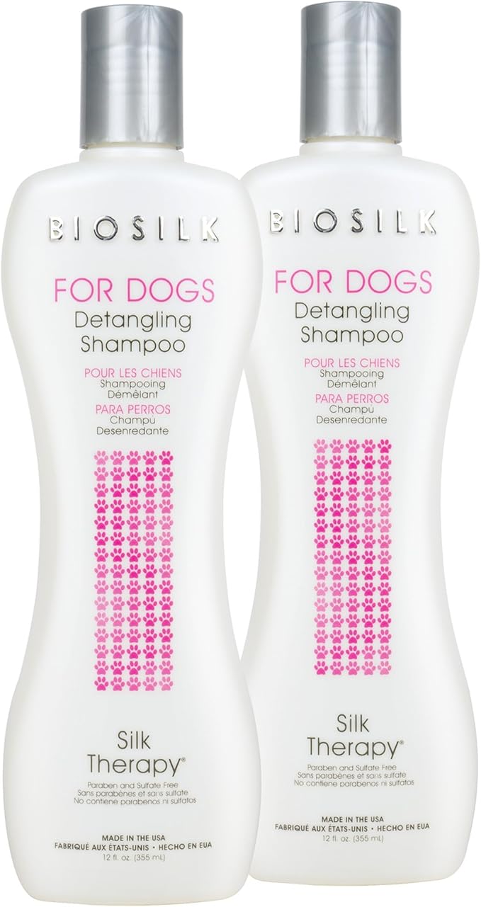 BioSilk for Dogs Silk Therapy Detangling Dog Shampoo | Sulfate Free and Paraben Free Shampoo | Matted Hair Dog Detangler Shampoo for All Adult Dogs, 12 Fl Oz - 2 Pack
