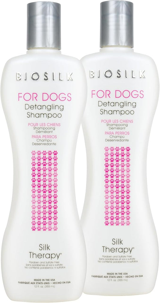 BioSilk for Dogs Silk Therapy Detangling Dog Shampoo | Sulfate Free and Paraben Free Shampoo | Matted Hair Dog Detangler Shampoo for All Adult Dogs, 12 Fl Oz - 2 Pack