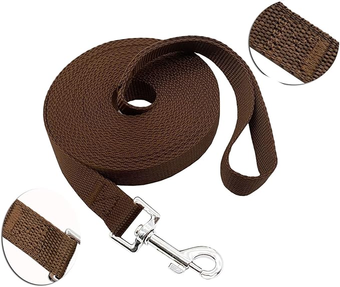 Nylon Training Dog Leash for Small Medium Large Dogs, 15ft 20ft 30ft 50ft Long Leash Dog/Puppy Lead for Obedience Recall Training, Camping (15ft, Brown)