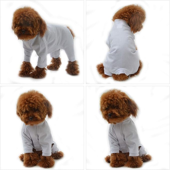 Lovelonglong Four Feet Dog Lightweight Pajamas, Pure Cotton Dog Jumpsuits 4 Legs Dog Onesies T-Shirt Stylish PJS Puppy Costume for Large Medium Small Dogs White L