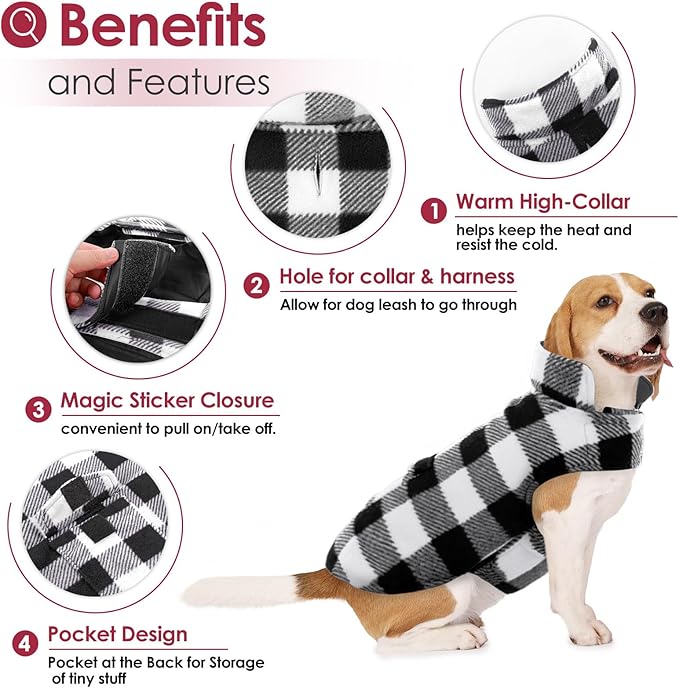 AOFITEE Dog Coat Plaid Dog Winter Coat for Large Dogs, Warm Dogs Jacket Christmas Sweater, Waterproof Pet Puffer Jacket, Reversible Pet Cold Weather Coats for Small Medium Large Pets, Black XXXL