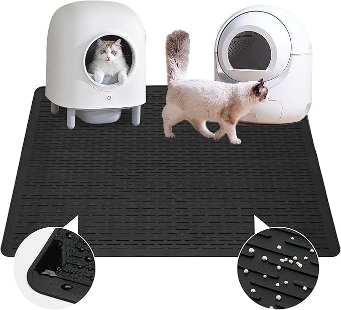 Cat Litter Mat,39x27in Waterproof Litter Mat,Large Rubber Litter Box Mats Easy to Clean,Washable Soft Cat Litter Mats Litter Trapping Mat,Indoor Floor XL Kitty Litter Mats-Black