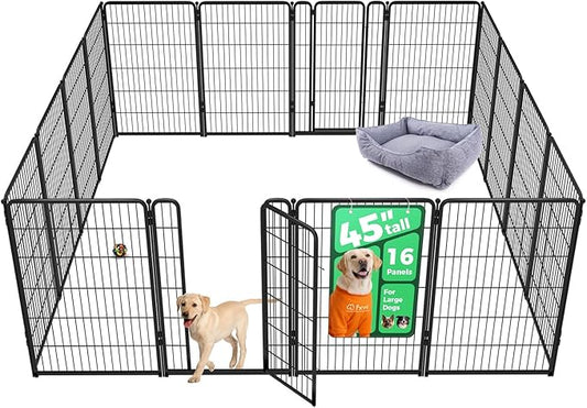 FXW Homeplus Unleashed Indoor Dog Playpen - Stress-Free and Safe Play, Heavy Duty 45 Inch 16 Panels Dog Pen for Large Dogs, Black│Patented