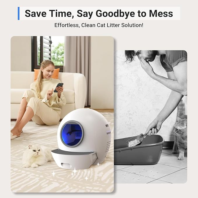 ELS PET Automatic Cat Litter Box Self Cleaning for Multi Cats, APP Control Smart Litter, White