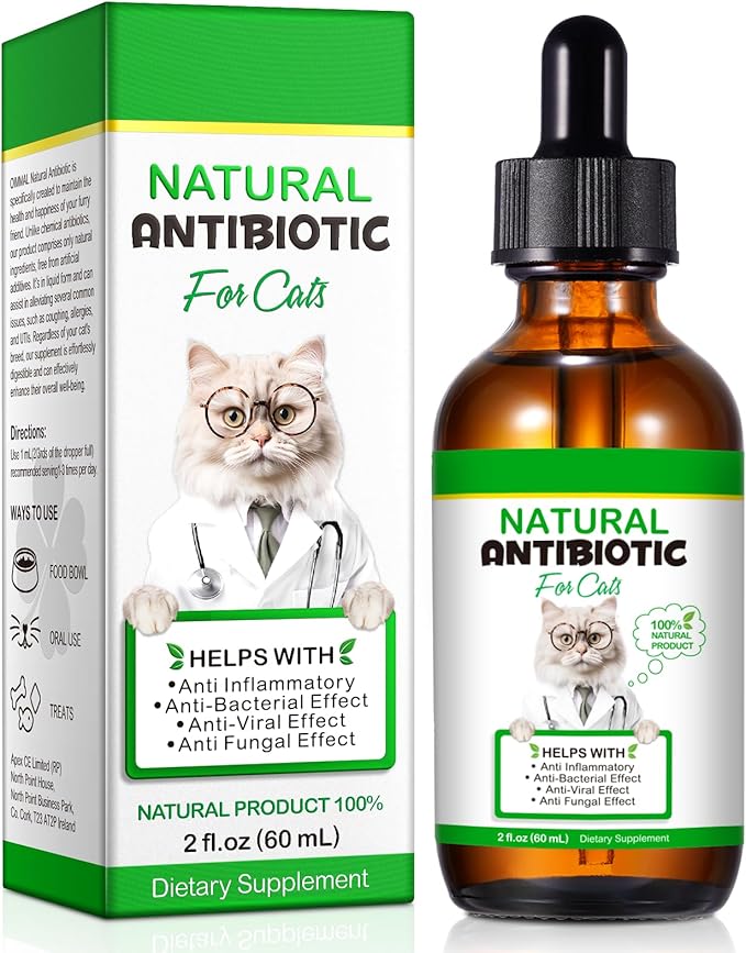 Antibiotics for Cats 2 Fl Oz, Natural Antibiotic for Cat, Supports Cat Allergy Relief, Cats Allergy Relief, Promotes Urinary Tract Health, Chicken Flavor