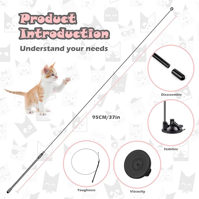 Cat Feather Toys, Interactive Cat Toy for Indoor Cats,Cat Wand Toys with 2 Suction Cup and 3 Wands, 3 in 1 Cat Toys for Bored Cats, Kitten Toy with Balls and Birds