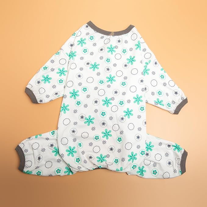 LovinPet Big Dog Onesie Shedding Suit, Pet Anxiety Relief Pj'S,Uv Protection Dogs Tshirt,Pet Clothes,Comfy Stretchy Fabric,Mint Floral Print,Large Dogs Pjs,Pullover Pitbull Clothes For All Seasons,3Xl