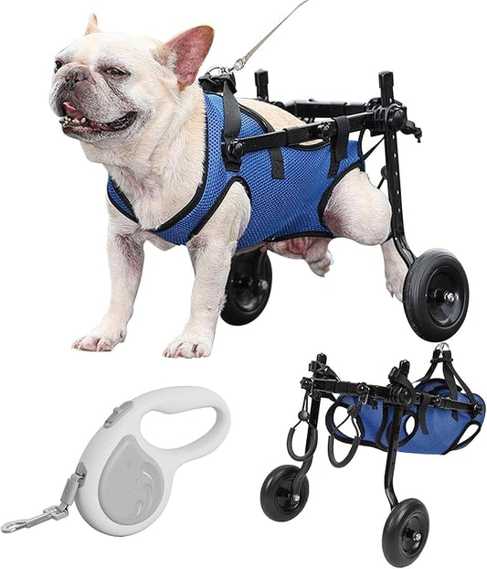 Dog Wheelchair for Back Legs with Pet Traction Rope, X-Small Wheelchair for Dogs with Disabled Hind Legs Walking Adjustable Dog Carts with Heavy Duty Wheels